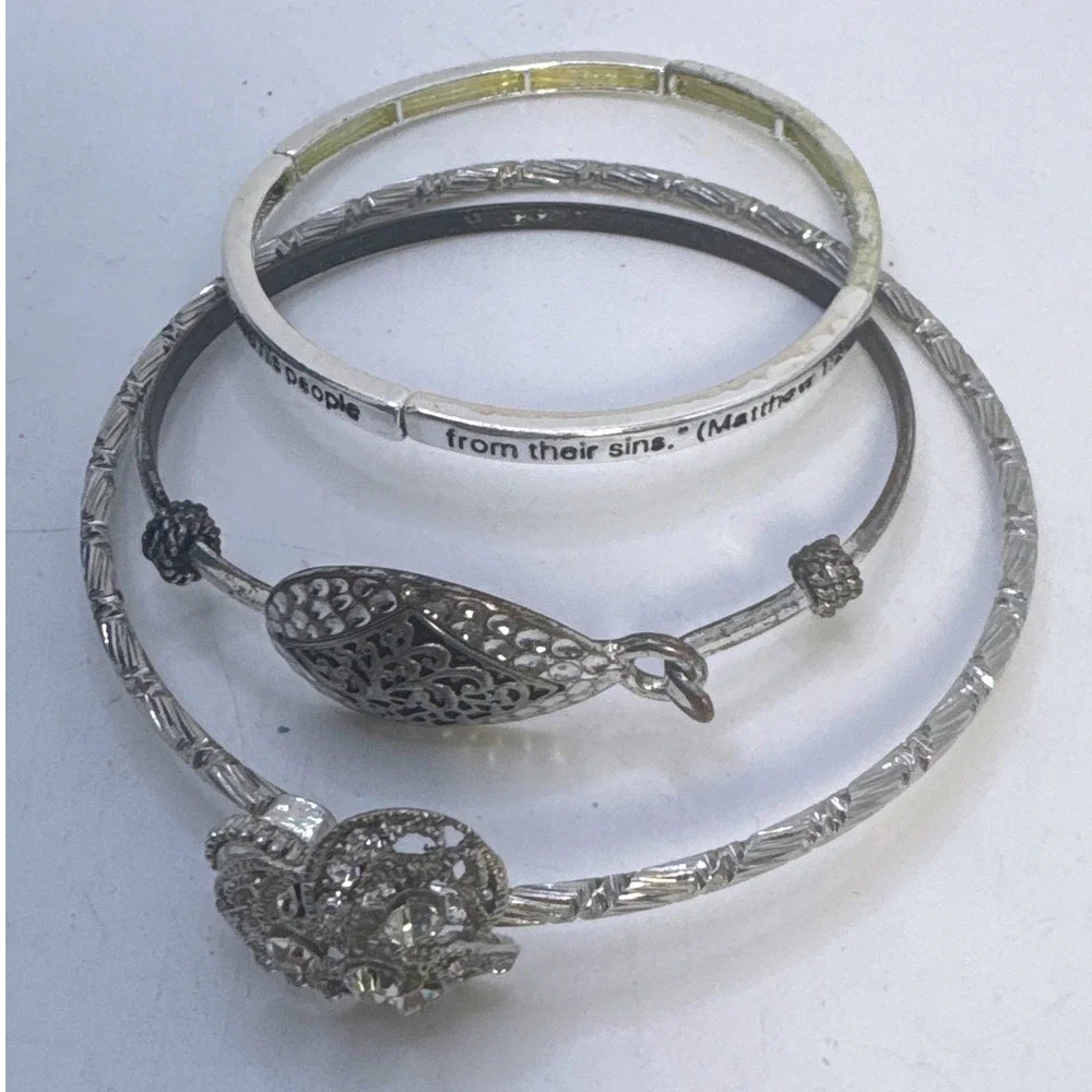Unbranded Bracelet Set Womens OS Silver Good Religious Scripture Stack 3pc